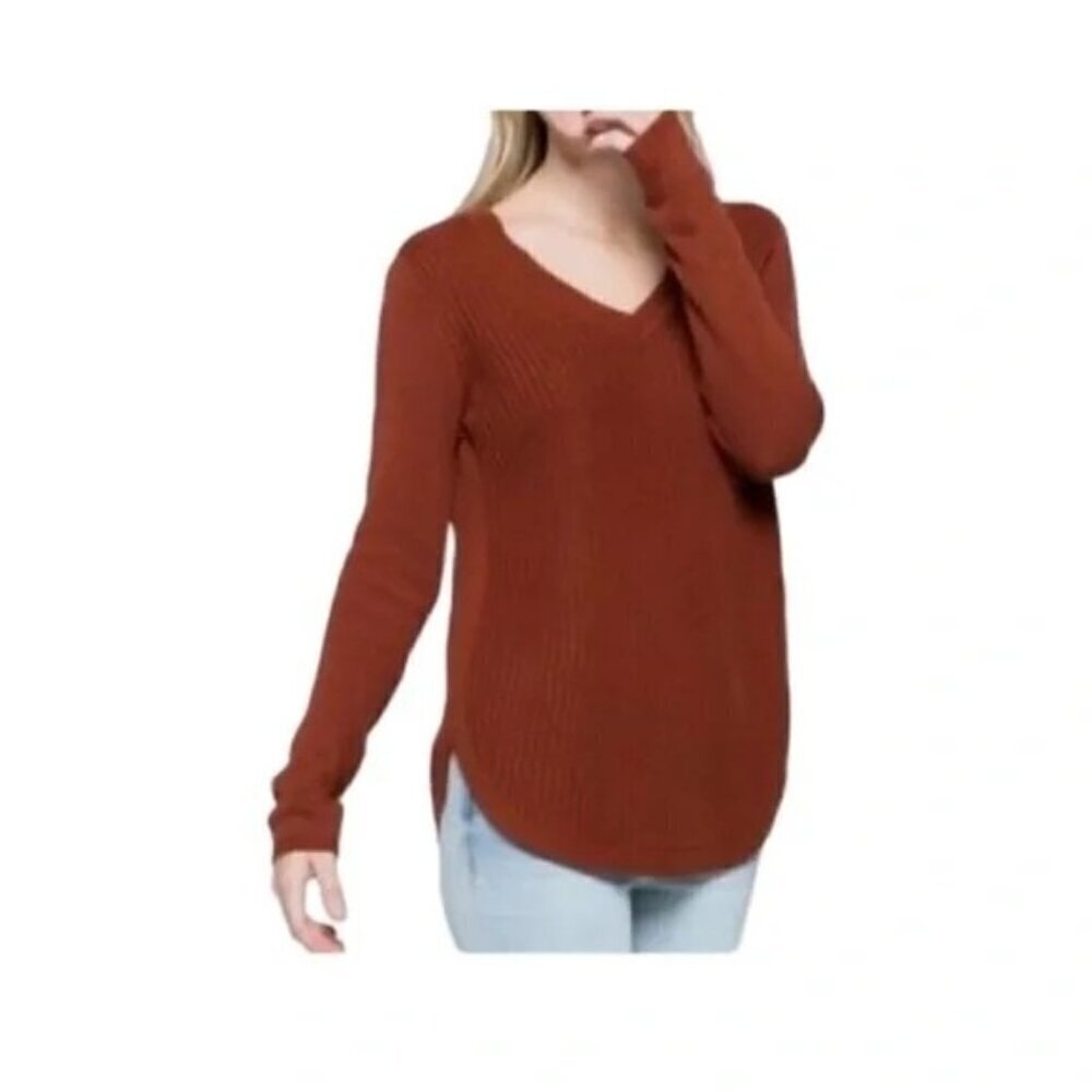 R D Style Women's Josslyn V Neck Sweater Rust Size Large NWT